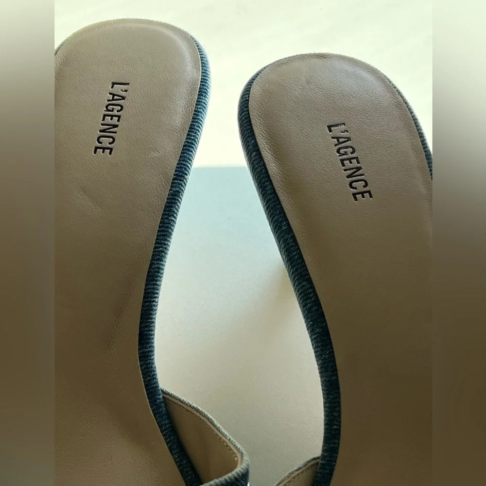 L’Agence Blue Denim Crystal Studded Mule Heels Size 9